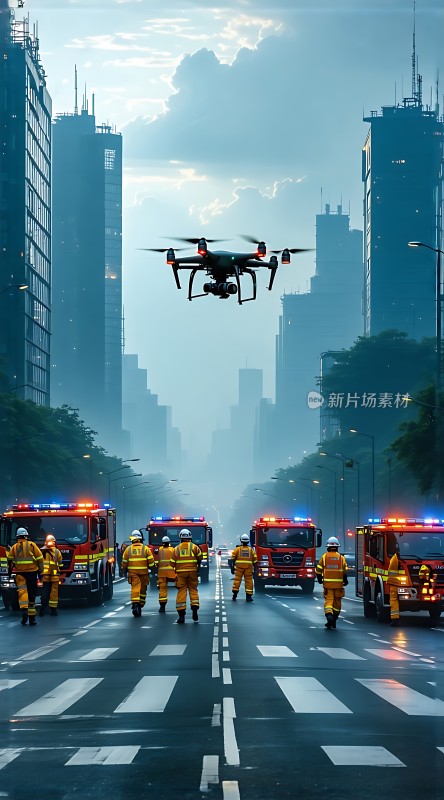 消防车与无人机协同作战守护城市安全