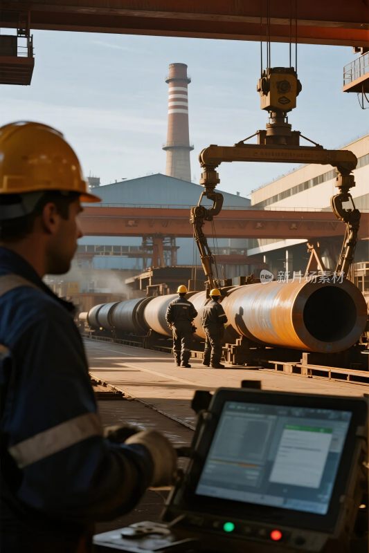 工业工厂内工人操作设备场景