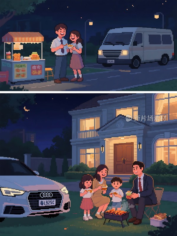 家庭烧烤夜温馨团聚时光