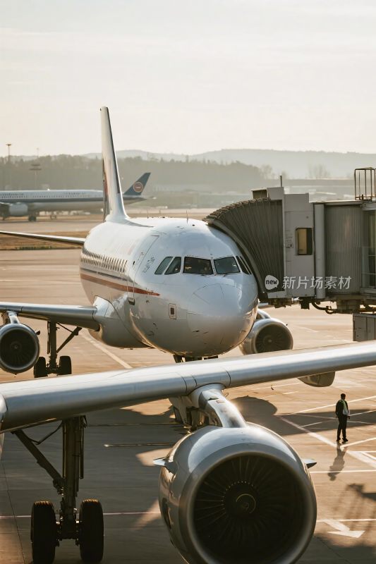 机场停机坪上的大型客机