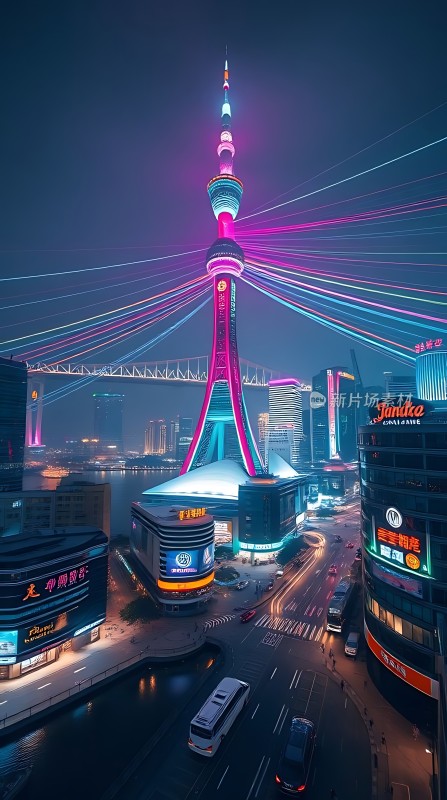 东方明珠夜色下的繁华都市景象