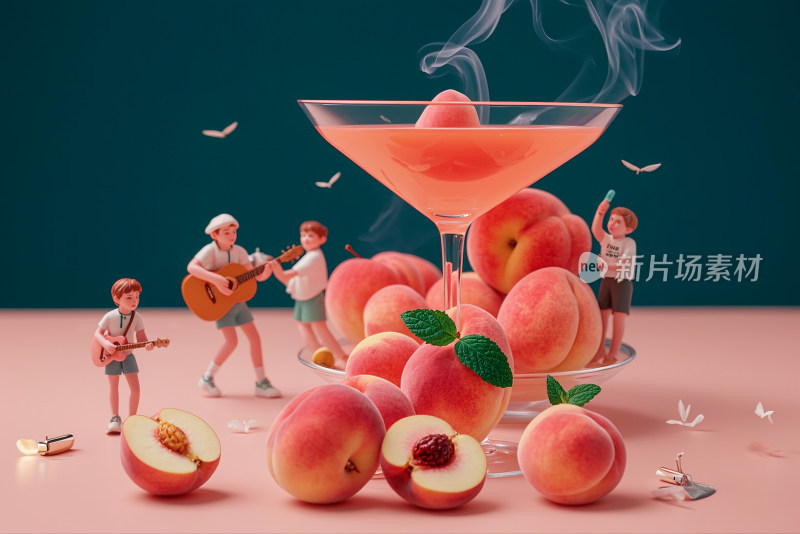 水蜜桃桃子微观摄影桃汁创意背景