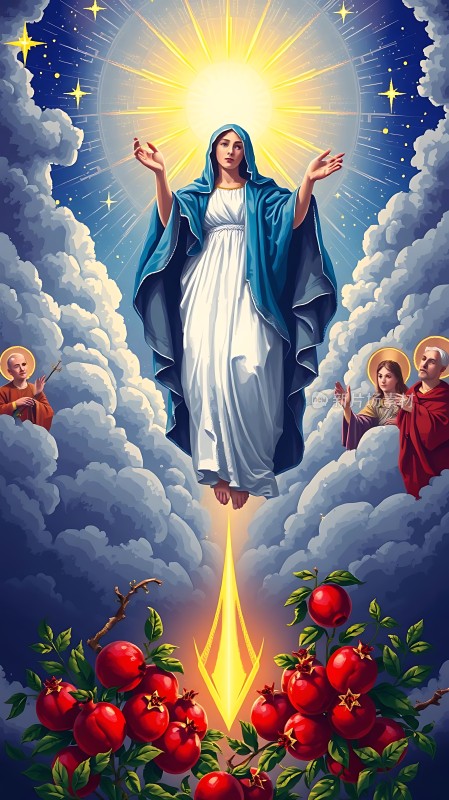 天国之光圣母玛利亚与天使