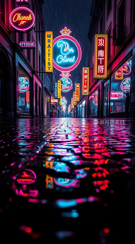 霓虹灯下的繁华街道