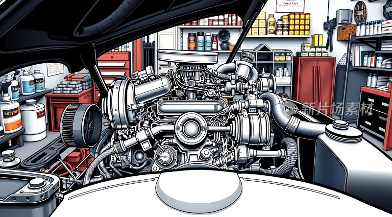 机械车间里的引擎展示