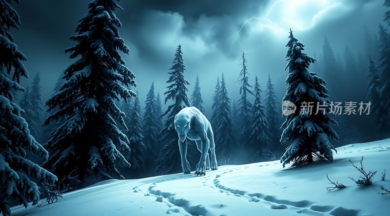 雪夜森林中的神秘生物