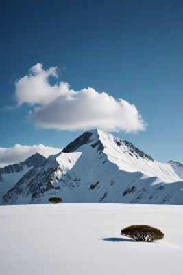 雪山一棵孤树高清风景图片