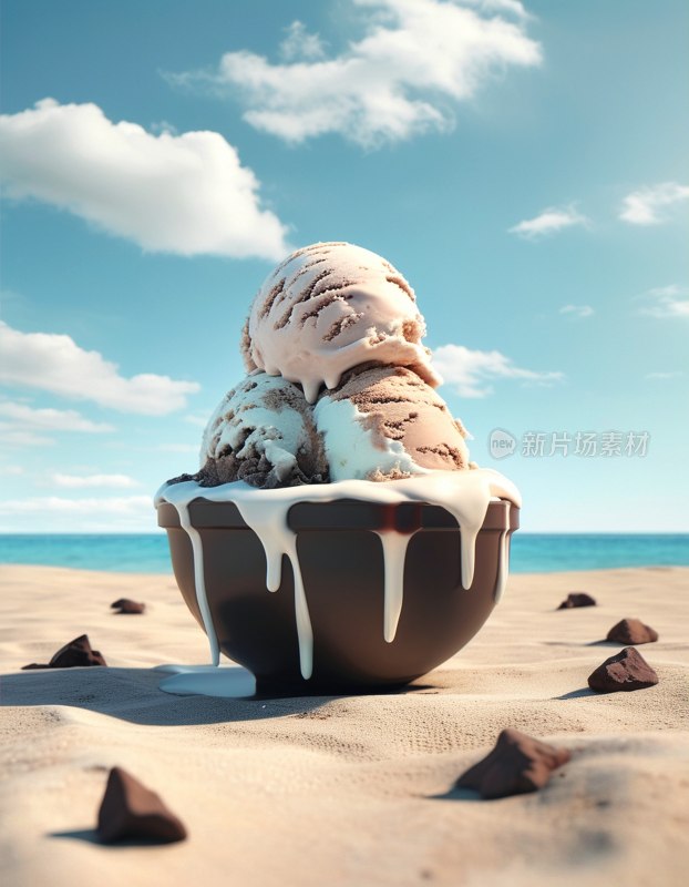 沙滩冰淇淋融化