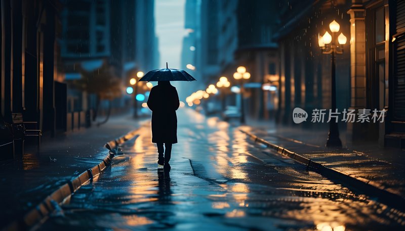 雨天 城市 街道 夜晚 雨伞