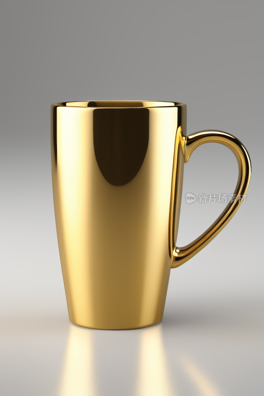 白色背景的金色咖啡杯特写高清图片