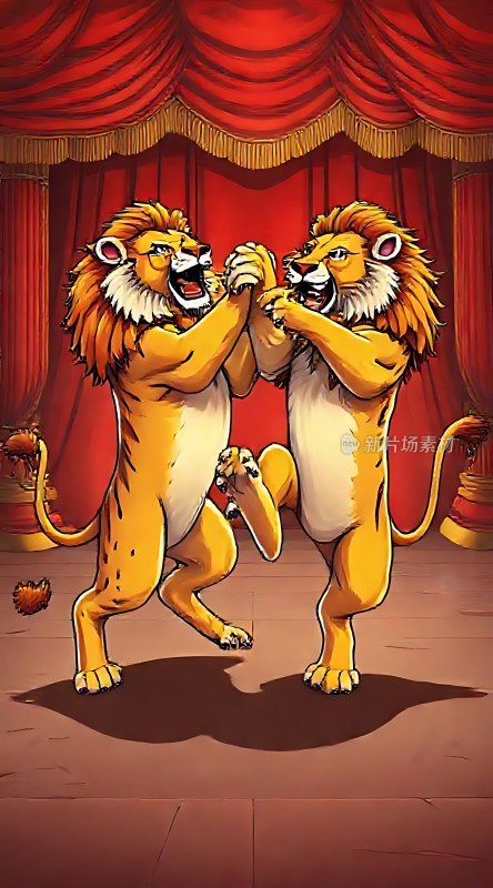 舞台上的狮子舞者
