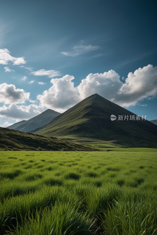 草地山脉蓝天白云高清图片