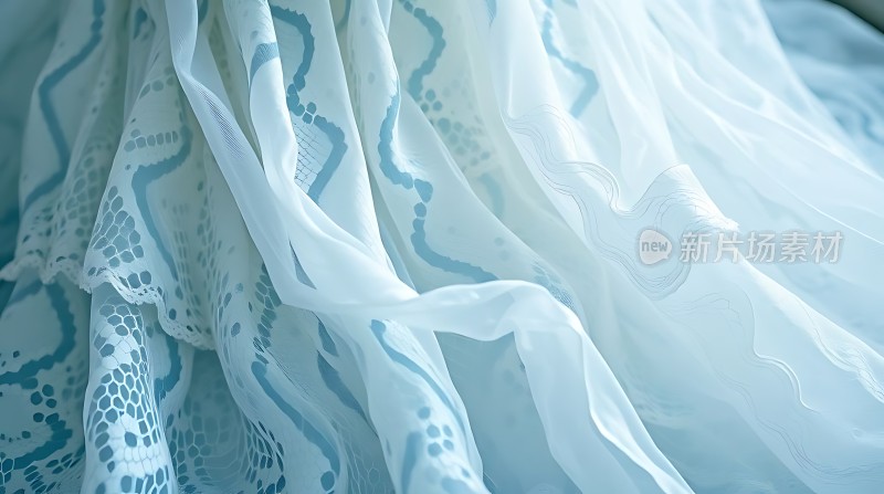 蓝色花纹轻纱优雅飘逸