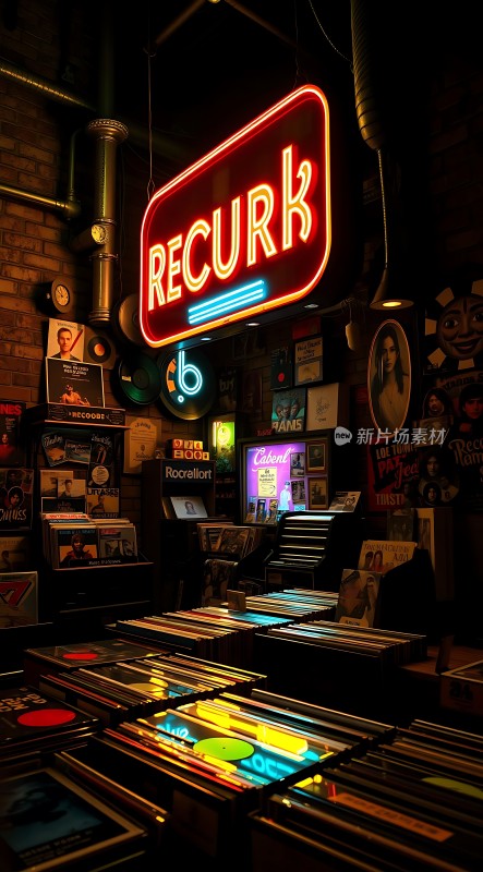 复古唱片店里的霓虹灯招牌