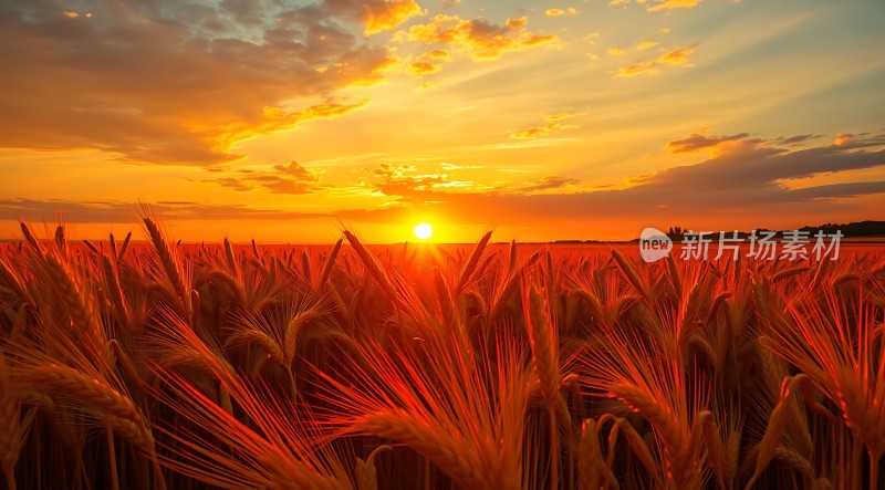 金色麦浪映夕阳