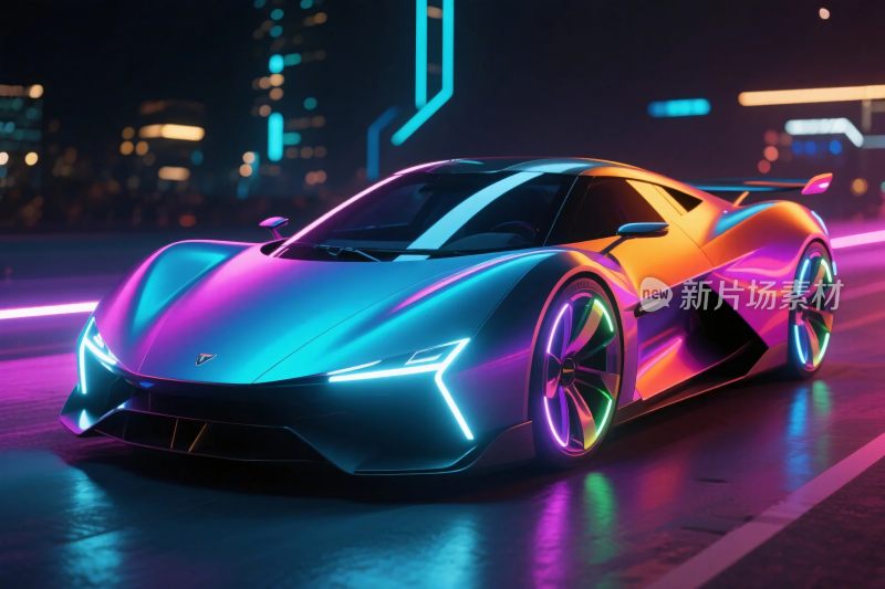 霓虹未来跑车插画
