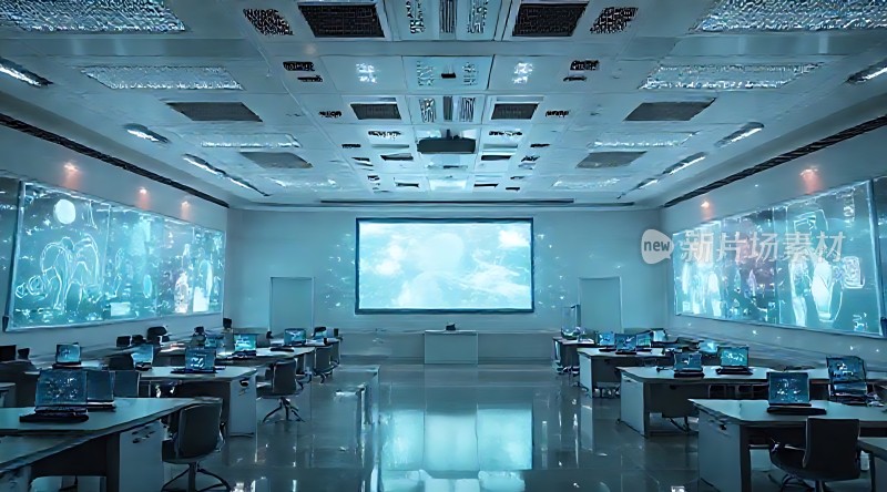 科技感十足的会议室未来主义风格设计高科技设备展示