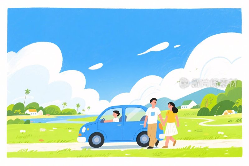 家庭出游场景插画