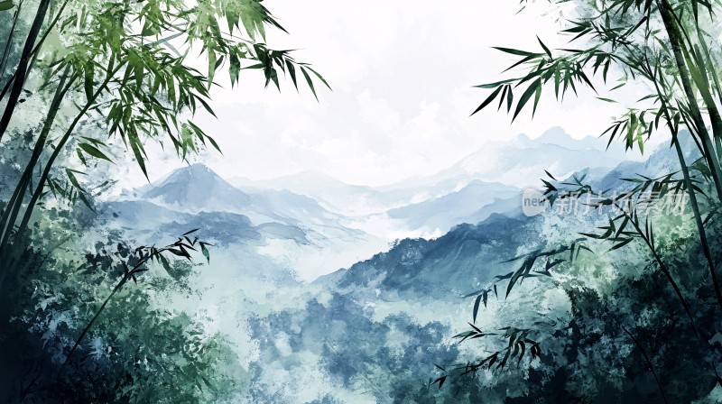 竹林山水背景