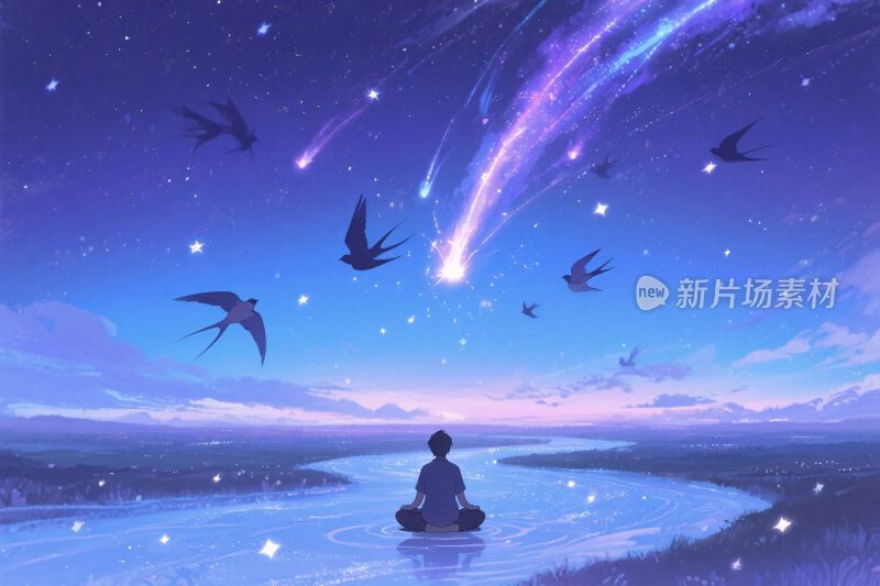 梦幻星空人物插画