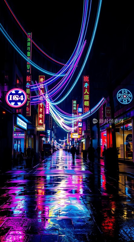霓虹灯下的繁华街道