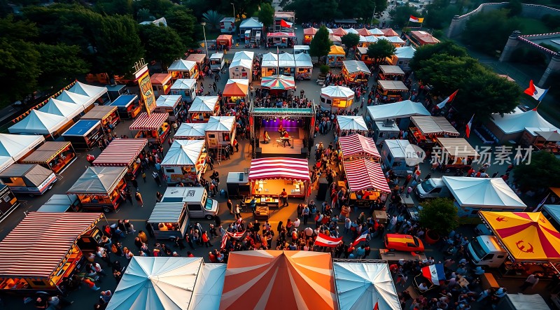 夜幕下热闹集市帐篷与人群交织灯光闪烁节日气氛浓厚