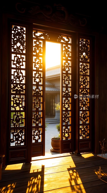 阳光透过雕花门洒进室内温暖而宁静