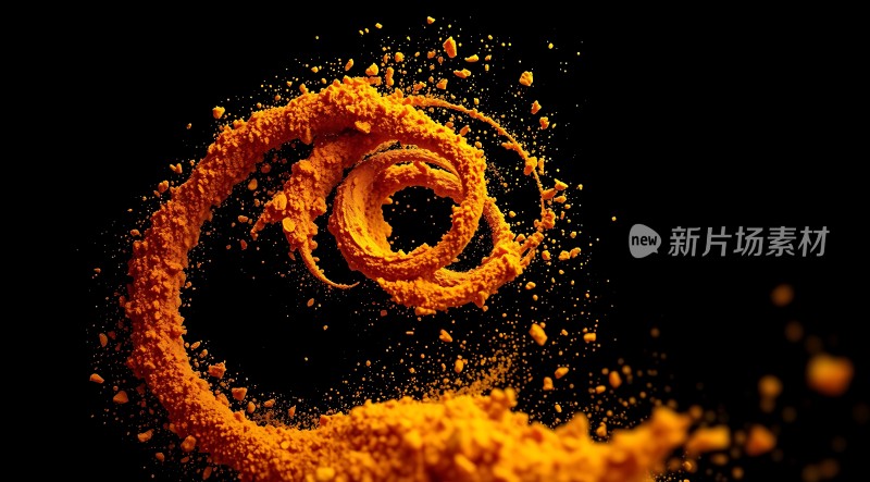 新片场素材橙黄粉末螺旋飞舞