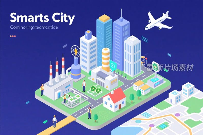 智能城市等距插画