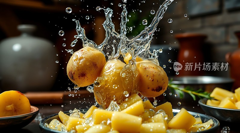 土豆入水溅起水花