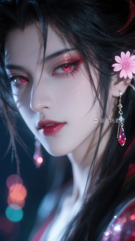 红色眼影与长发女孩