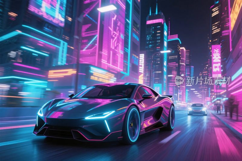 未来都市霓虹跑车场景