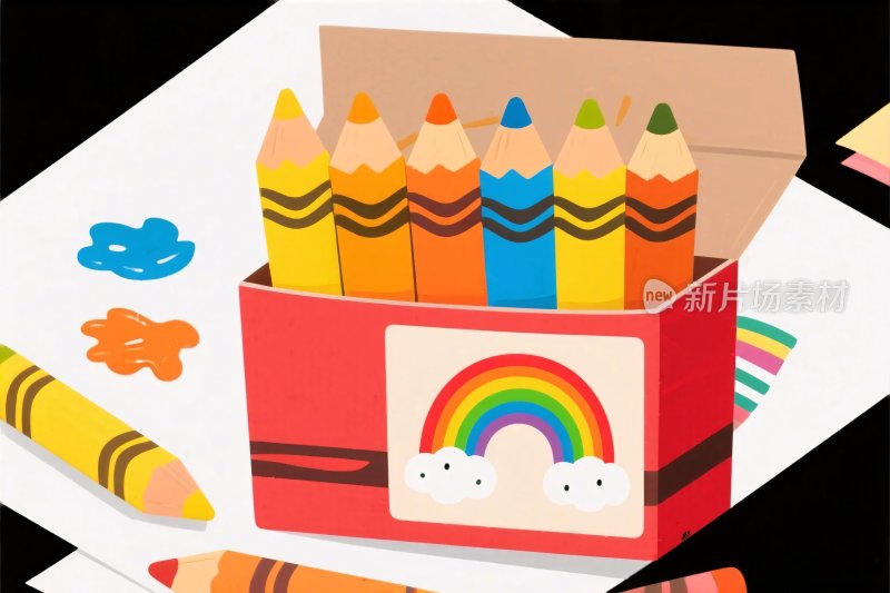 彩色蜡笔插画盒