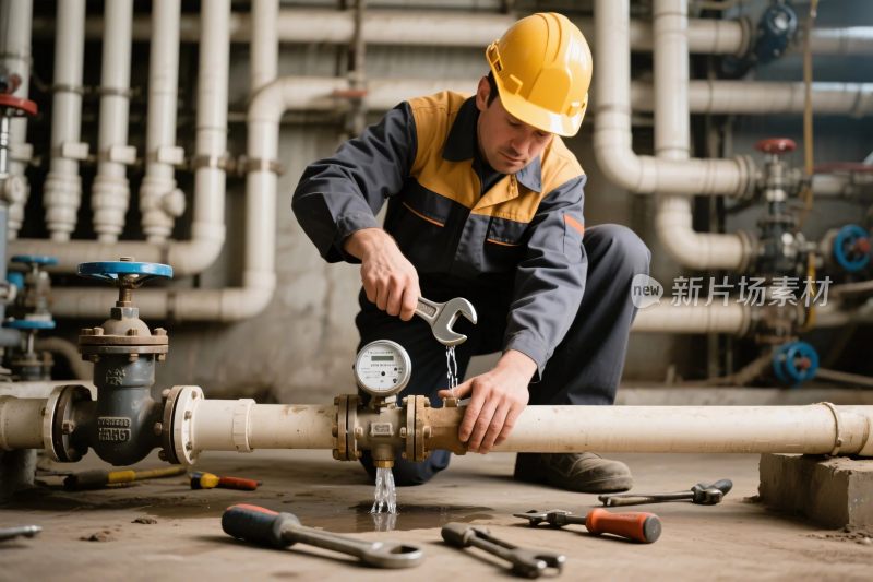 工人维修管道场景