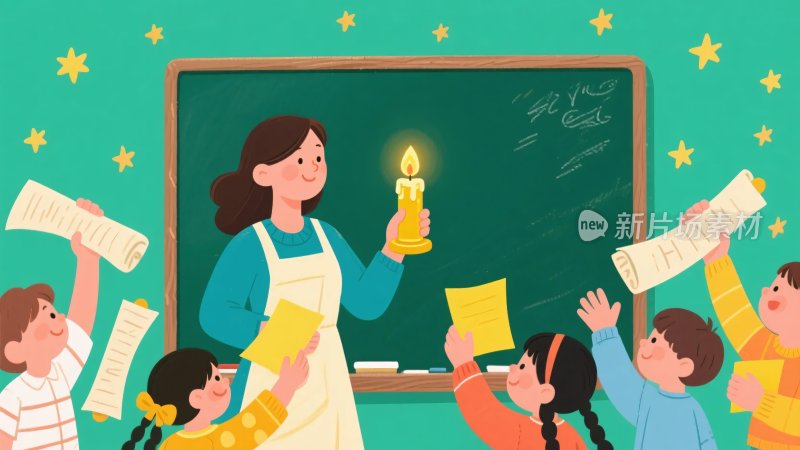 师生课堂互动插画场景