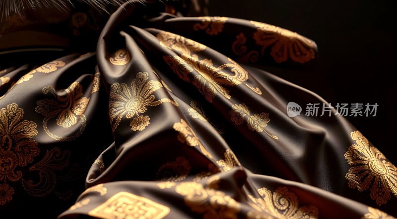 金色花纹布料展示