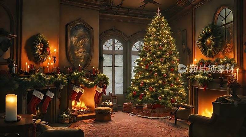 圣诞树下的温馨客厅