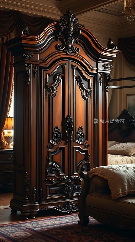 古董木制衣柜卧室场景