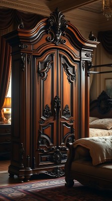 古董木制衣柜卧室场景 古董木制衣柜卧室场景