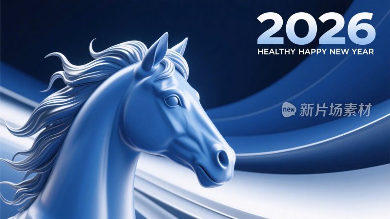 新年蓝色骏马插画