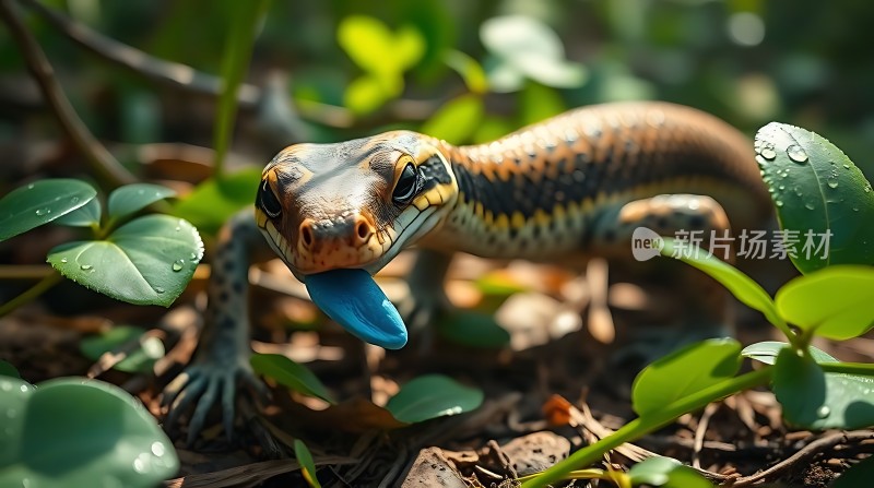 阳光下的变色龙探出头来