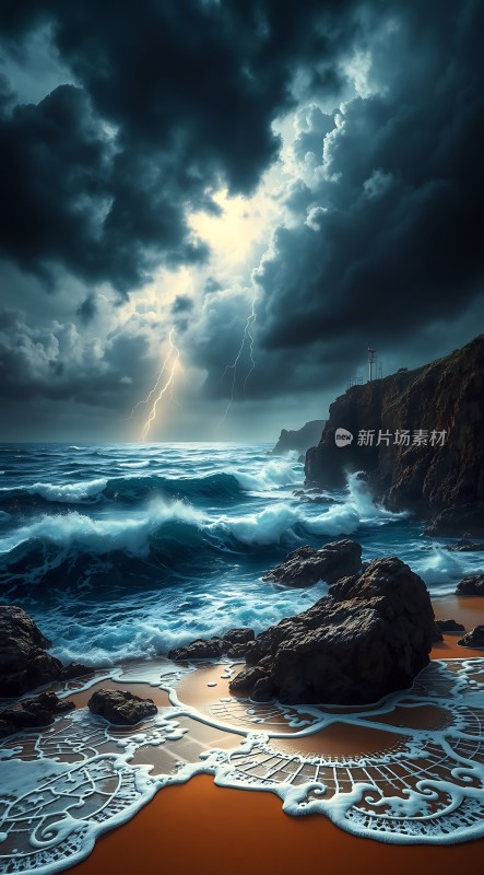 风暴海浪与闪电