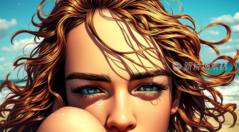 阳光下的卷发美人