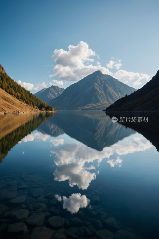 湖中倒映的山脉高清风景摄影图片