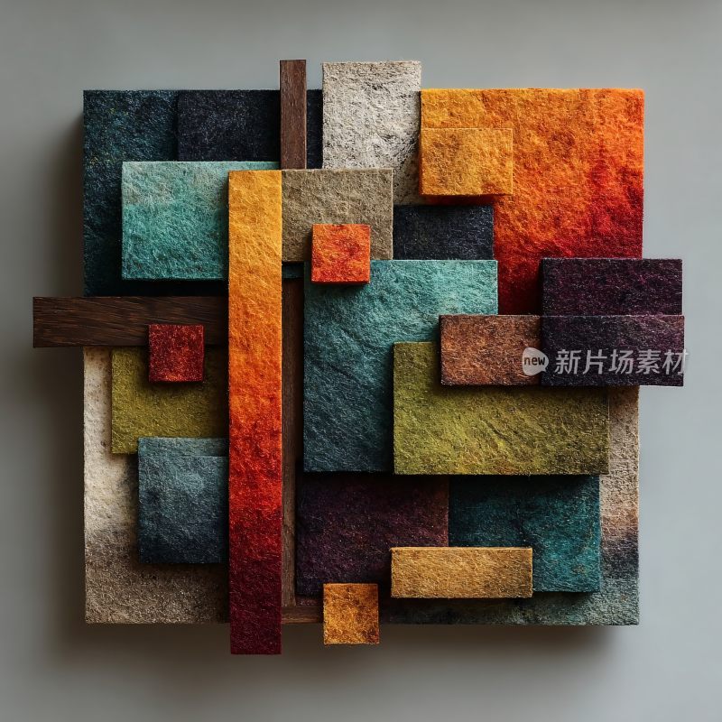 多彩几何块状立体艺术作品
