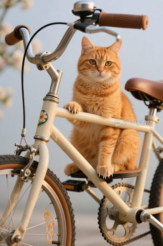 橘猫坐复古自行车