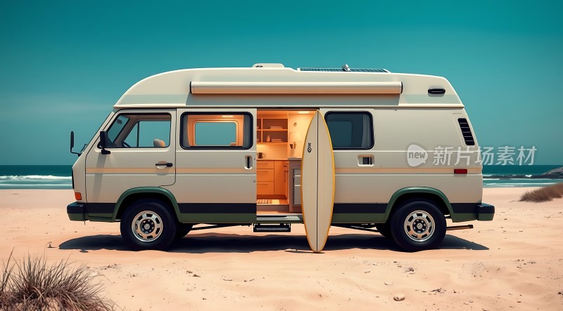 露营车与海滩完美结合