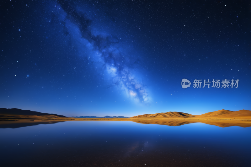 星空飞过湖面一座山高清背景图片