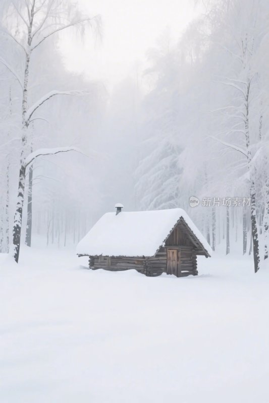 冬日雪景木屋