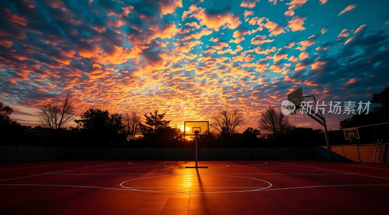 日落下的篮球场